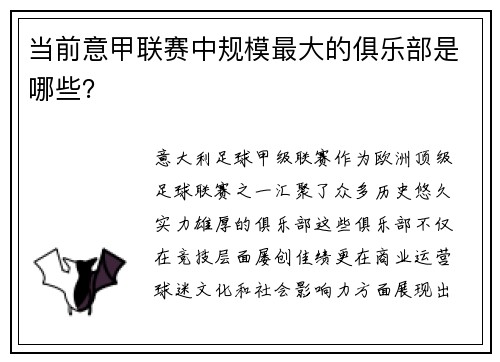 当前意甲联赛中规模最大的俱乐部是哪些？